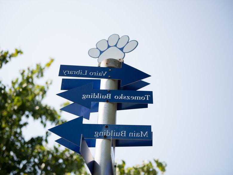 Campus signpost with directions